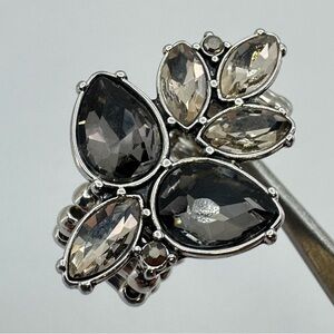 New Adjustable Stretch Ring Smoke Gray Faceted Glass Statement